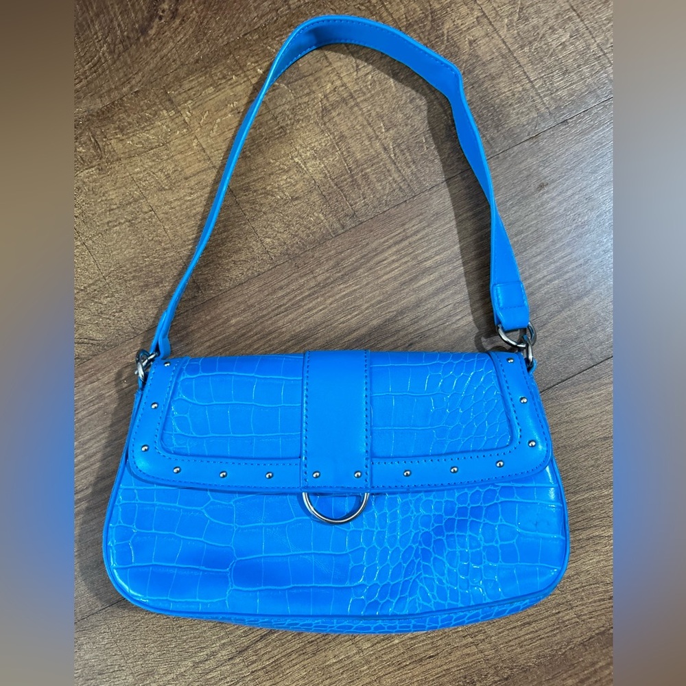 Vibrant Blue Croc Shoulder Bag